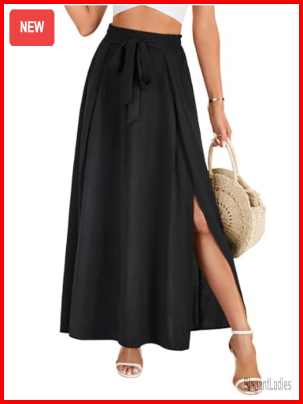 Women's Pleated A-Line High Waist Flowy Side Slit Maxi Skirt Dressy Boho